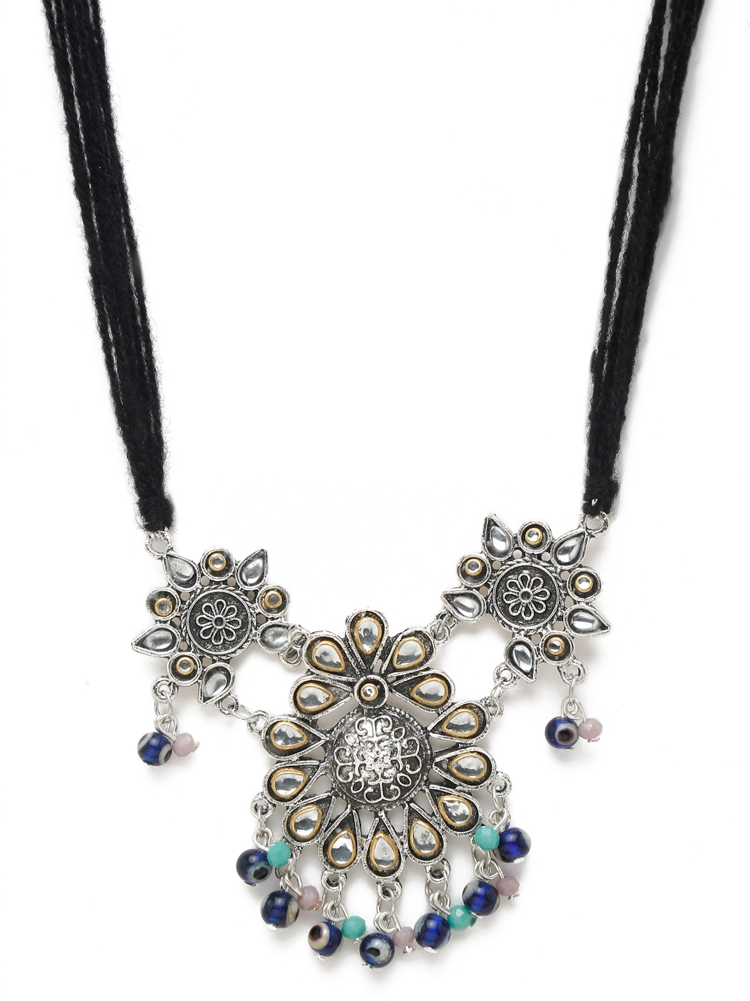 YouBella Jewellery Oxidised Silver Necklace Jewellery Set with Earrings for Girls and Women (Silver) (YBNK_50517)